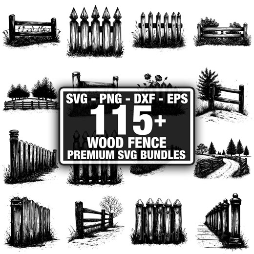 110  Wood Fence Bundle, Rustic Garden Fence Designs, Instant Download Png, Dxf, Eps, Svg - Etsy