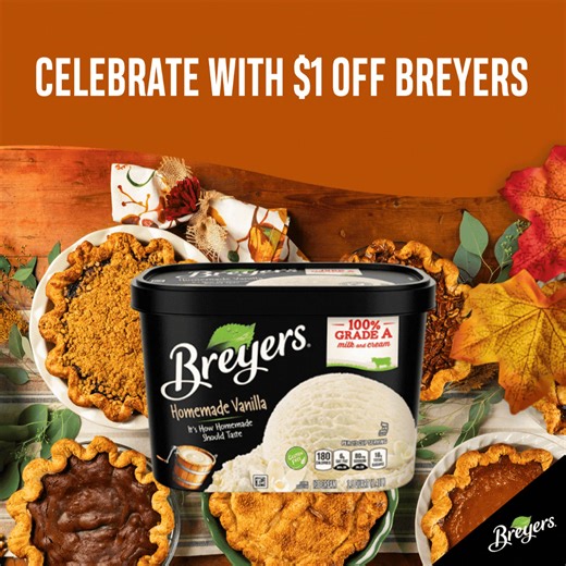 What’s better than Thanksgiving pie? Thanksgiving pie Breyers Vanilla! Sign up to save $1 now. | Breyers