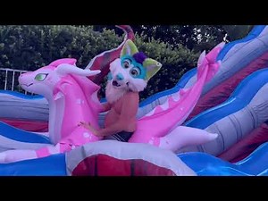 Riding and bouncing on inflatable cerisey dragon 720p