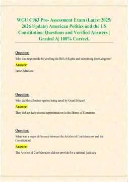 Wgu C963 Pre Assessment Exam 2025 2026 Update American Politics And The Us Constitution