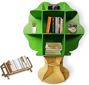 Tree Bookshelf, Floor Standing Tree Bookcase, Solid Wood Bookshelf for Kids Room, Classroom, Living Room, Home Office - Green