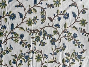 Cotton Crewel Hand Embroidered Fabric-kashmir Crewel on White-blue Work - Etsy UK