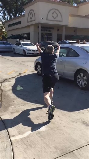 Tom Bergeron on Instagram: "GREAT MOMENTS IN MULTITASKING: Lunging to @starbucks (with @coachedbycat) #throwback"