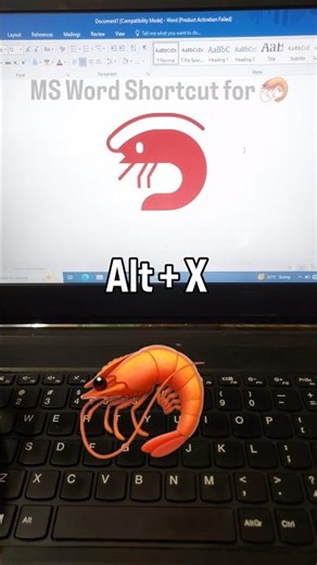 MS word shortcut for 🦐