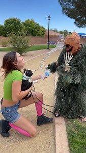 13K views · 61 reactions | She jumped out at her friend in a creepy pumpkin mask Woman at the park sneaks up to her friend in a funny costume and scares her. This original video was produced by Network Media LLC and Olivia. | Olivia | Facebook