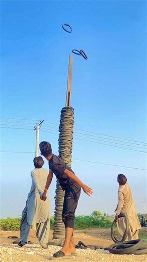 Tire Pole Challenge for Big Reward 💰#skills #creativesolutions #shorts