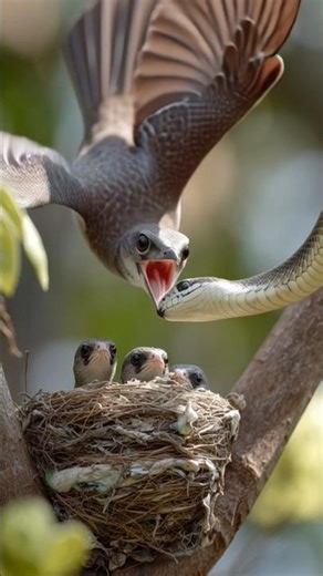 Snake attacks on birds baby | Ai Shorts #birds​ #snake​ #nature​