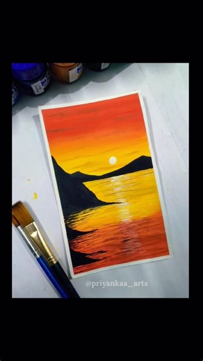 Sunset painting✨🎨#viral #art #shorts #beginners #paintingtutorial #satisfying #landscape #scenery