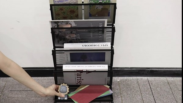 YBING Letter Tray Paper Organizer Desk Organizers and Accessories Floor Paper Magazine Rack File Sorters Document Holder Stand for Office Home, with 4 Mesh Storage, Black