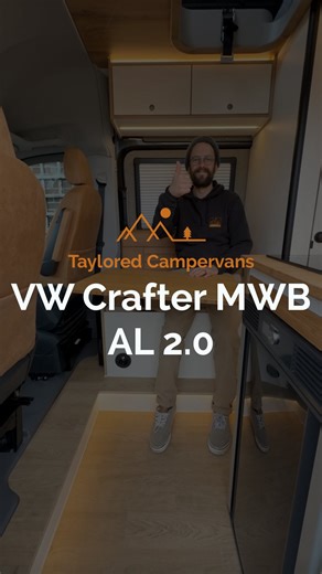 Taylored Campervan Conversions on Instagram: "Check out this AL 2.0 conversion we completed earlier this year in a VW Crafter MWB! 🚐✨ Built for luxury travel without compromise, it’s packed with everything you need for the perfect road trip! Including a spacious living area, a full kitchen and a shower/wet room. Check out some of our favourite features below👇👀 Pop-top roof by @atek_roofs ⬆️ @victron_energy charging system paired with @roamervans batteries for reliable off-grid power. ⚡️ Fixed