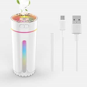 Portable Mini Humidifier with 7-color Lights, [2 Mist Modes] Ultra Quiet, USB Personal Desktop Humidifiers, Waterless Auto Shut-Off Quiet Humidifier for Bedroom, Office, Travel, Car (White)