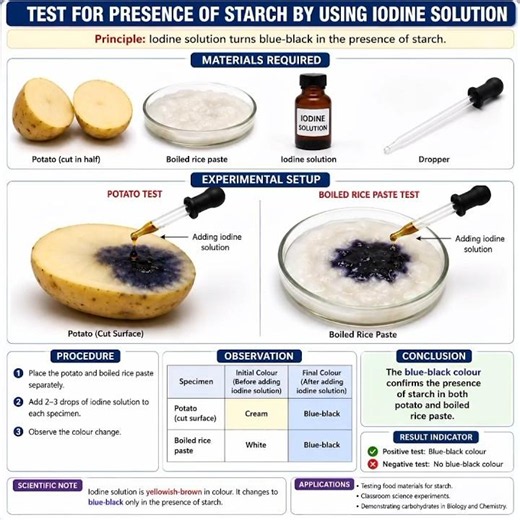 TEST FOR PRESENCE OF STARCH BY USING IODINE SOLUTION (ACTIVITY DEMONSTRATION)