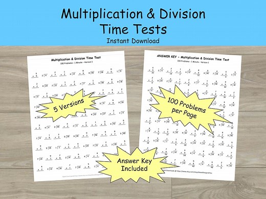 Multiplication and Division Time Test - Mixed Mad Math Minute - Third and Fourth Grade Worksheets - Etsy