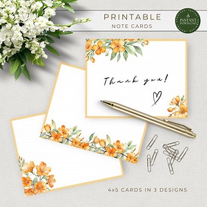 Orange Flower Printable Notecard, Instant Download Blank Card, All Occasion Card, Summer Floral Note Card - Etsy