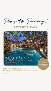 How does a complimentary honeymoon sound? Say "I Do" at Oaks and we’ll take care of the rest. ✨ Spend $10,000 * on your wedding at Oaks and enjoy 5 nights of complimentary honeymoon accommodation in any of our properties in Australia or New Zealand. ✨ Spend $45,000 * on your wedding at Oaks and we'll send you to Thailand with 5 nights' accommodation return flights included. Your big day deserves a perfect beginning - let’s make it unforgettable. Enquire now! | Oaks Hotels