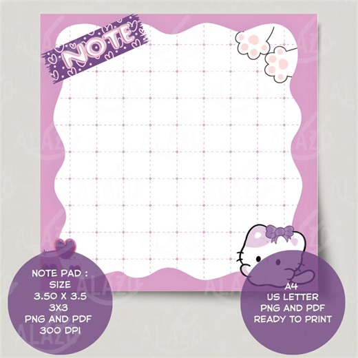 Cat Notepad Printable, Kawaii Cute Memo Pad Template, Pastel Planner Notes, PDF, Png Instant Download, Cute Cat Stationery for Journaling - Etsy