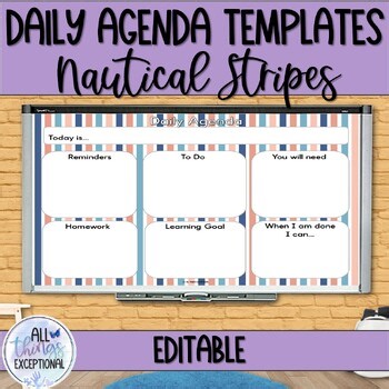 Daily Agenda Template Slides - Nautical Stripes - EDITABLE
