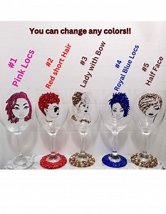 Personalized Bling Wine Glass: Custom Color Hair Designs, Gift for Her, Birthday Gift, - Etsy