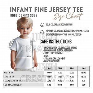 Rabbit Skins 3322 Size Chart | Rabbit Skins Infant Fine Jersey Tee Size Chart | Rabbit Skins 3322 Infant Size Chart | Rabbit Skins Mockup - Etsy Canada