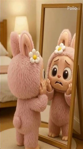 Pink Labubu in the Mirror | Cute Yet Dramatic Reflection ✨🐰🪞