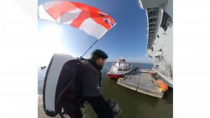 'Rocket Man' in jet-powered suit flies off a British aircraft carrier in Annapolis