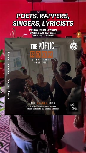 Poetry event this Sunday! 📍@theorangeroom An intimate night of poetry and music🎷 Limited tickets linked in bio👆🏽 Open mic sign up on the door See you there! #thepoeticroom #theorangeroom #poetryevent #openmicnight #poeticunity