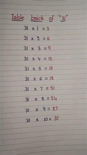 Multiplication table of 31#maths #shortsfeed #viral #trending #ytshorts