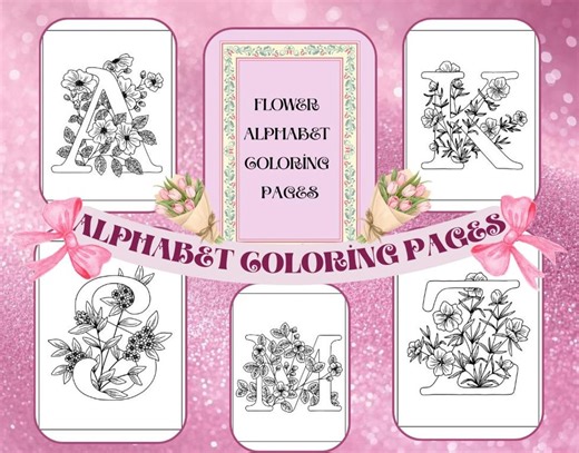 Alphabet Coloring Pages - School Home Activity Book Alphabet Tutorial Coloring Book Flower Education Coloring Book Downloadable PDF 27 Pages - Etsy