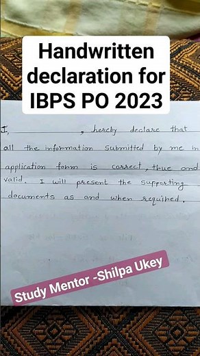 Handwritten declaration for IBPS PO 2023🧾✍️💻