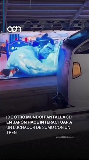 ¡De otro mundo! Pantalla 3D en Japón hace interactuar a un luchador de sumo con un tren