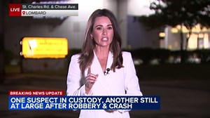 1 robbery suspect in custody, another at large after Lombard crash, Metra UP-W trains affected