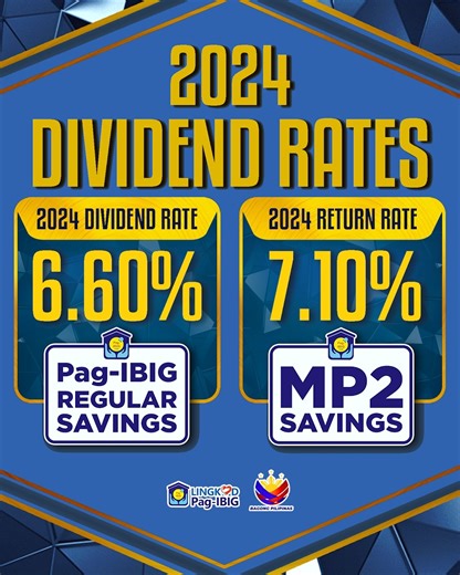 💸 MAS MATAAS NA DIVIDENDS FOR 2024!💸​ Pag-IBIG Fund finally revealed the Pag-IBIG Savings dividend rates during the Chairman's Report. DHSUD Secretary Jose Rizalino Acuzar and Pag-IBIG CEO Marilene C. Acosta announced the rates that are higher than the year before. For 2024 the rates are: Pag-IBIG Regular Savings: 6.60% per annum 📈​ Pag-IBIG MP2 Savings: 7.10% per annum 💰​ #PagIBIGFundSolidKabond​ #ChairmansReport​2024 #2024DividendsAnnouncement | Pag-IBIG Fund (HDMF)
