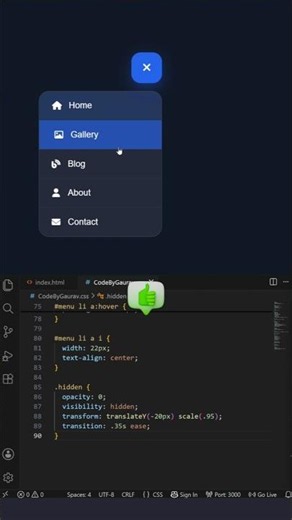 Toggle Navigation Menu Bar using HTML, CSS #webdevelopment #html #css
