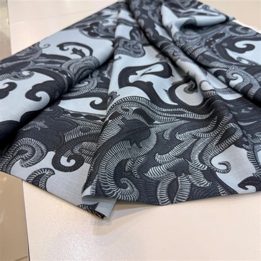 Blue Linen Fabric by the Yard, Baby Blue Ornamental Fabric, Linen Look Botanical Textile, 250gsm
