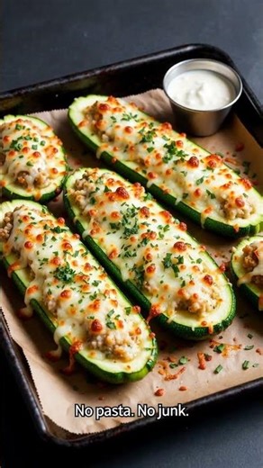 🔥 These Cheesy Stuffed Zucchini Boats Will Blow Your Mind 🤯 #healthybytes