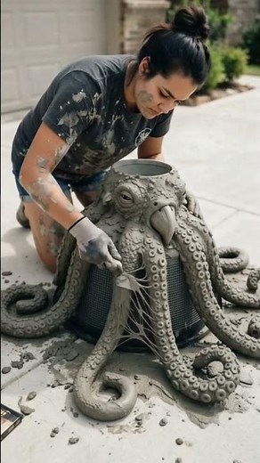 DIY Octopus Cement Planter 🐙 | Amazing Concrete Flower Pot Making | Easy Garden Craft Tutorial