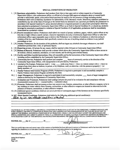 Joshua Stapleton Probation conditions. | FOIAQueen