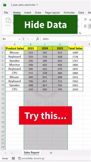 Hide Data with Ctrl+ Shift+ right arrow#excel #explorepage #foryou #education