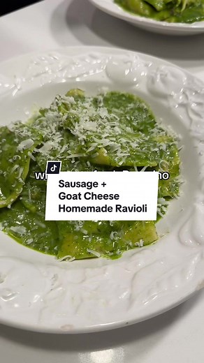 Homemade Sausage and Goat Cheese Ravioli with Herb Pesto Recipe