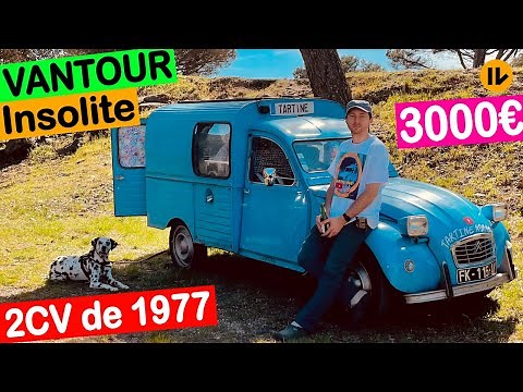 Van Tour 2cv AK400 DIY de 1977, minimaliste, il l’aménage avec de la récup