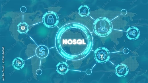 No S Q L Database Concept with Connected on Global Background NoSQL technology software development