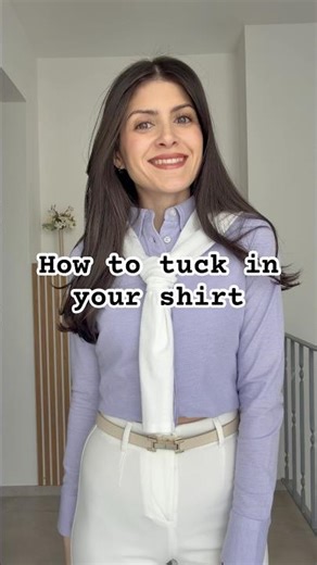 How to tuck in your shirt and tie a sweater over your shoulders 💕 #fashion #styleinspo