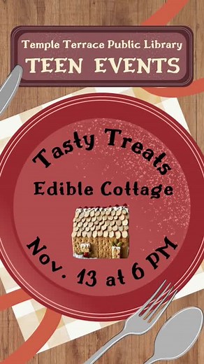 Get into the seasonal mood and join us at this week's teen program tonight at 6PM to create an edible fall cottage using graham crackers! Curious about what else we're doing this month? Check out our upcoming events at www.templeterrace.gov/Calendar. | Temple Terrace Public Library
