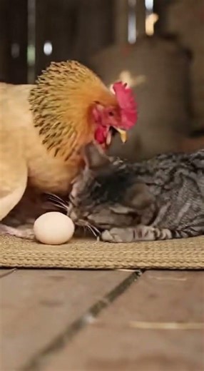 A real-life cat vs chicken video