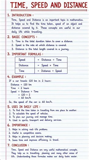 Time, Speed and Distance | Homework Help | Mathematics Project