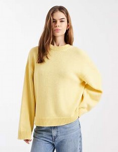 ASOS DESIGN knit wide sleeve cotton blend sweater in yellow | ASOS