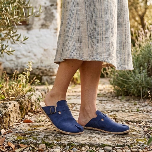 Women Navy Blue Suede Split-toe Tabi Clog Slippers, Barefoot Leather Sandal - Etsy UK