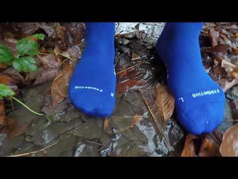 Blue Adidas Formotion Elite Soccer Socks in Mud Part 1 of 2