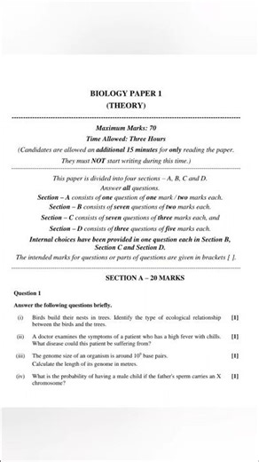 ISC Class 12 Biology 2026 🧬🔥 | Board Pattern Practice Paper#isc#biology#iscbiology#shorts#ytshorts