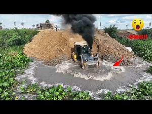 😳OMG!! EPIC FAIL 😱 Bulldozer & Dump Truck Struggle in Deep Pond Filling Process